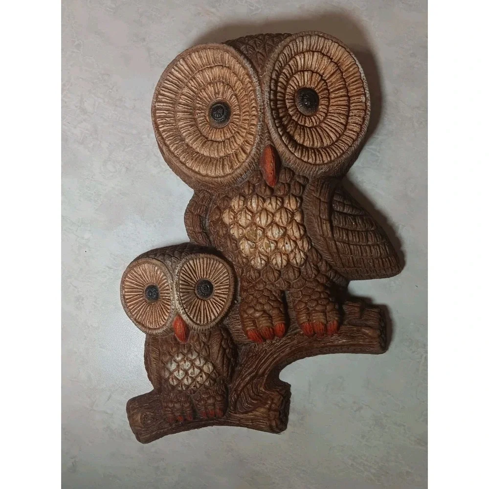 MCM Owl Foam Craft Family Perched 1981 Mid Century KITSCHY Wall Hanging